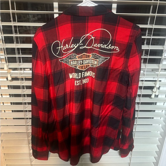 Harley-Davidson Red and Black Plaid Women's Top - Picture 3 of 4